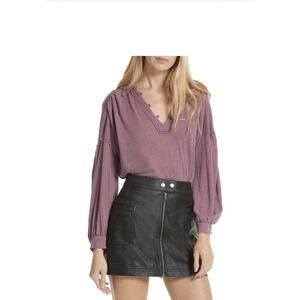 Free People Top Womens Small Rush Hour Pink Slub Knit Tee Boho Pink Boho Prairie